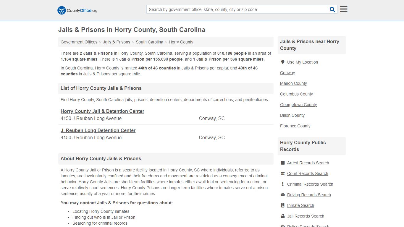 Jails & Prisons - Horry County, SC (Inmate Rosters & Records)