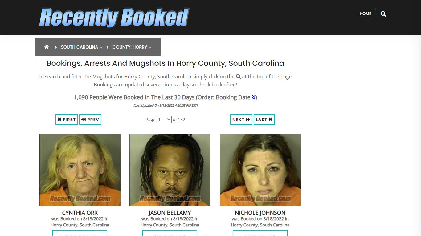 Bookings, Arrests and Mugshots in Horry County, South Carolina